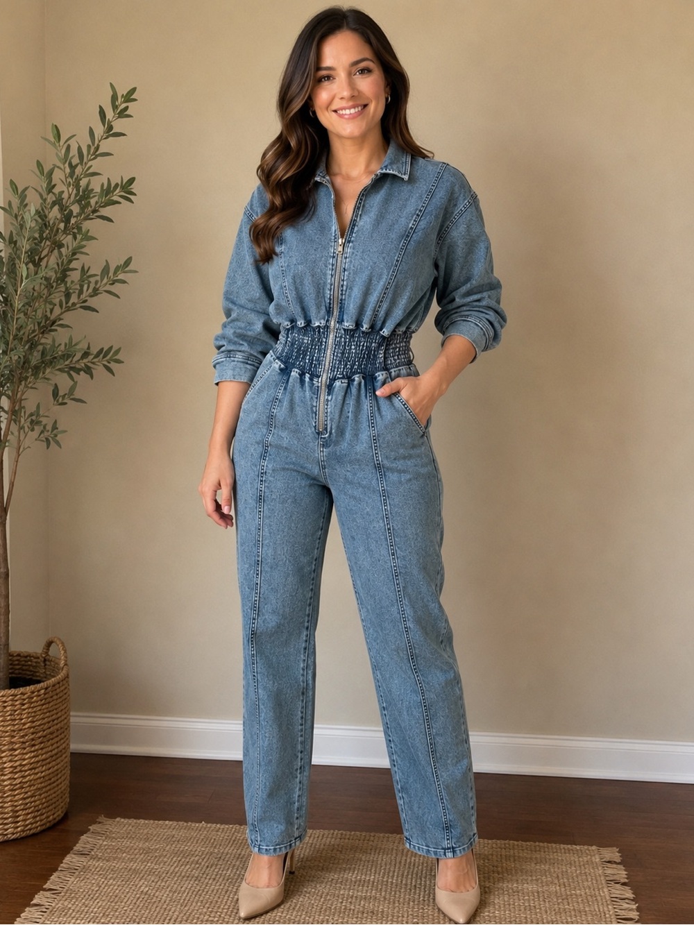 VENUS Denim Jumpsuit in Blue Wash